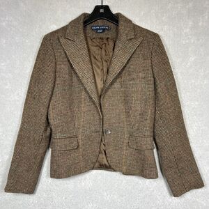 POLO RALPH LAUREN Womens 14 Brown Plaid Tweed Blazer Jacket Made Italy $598